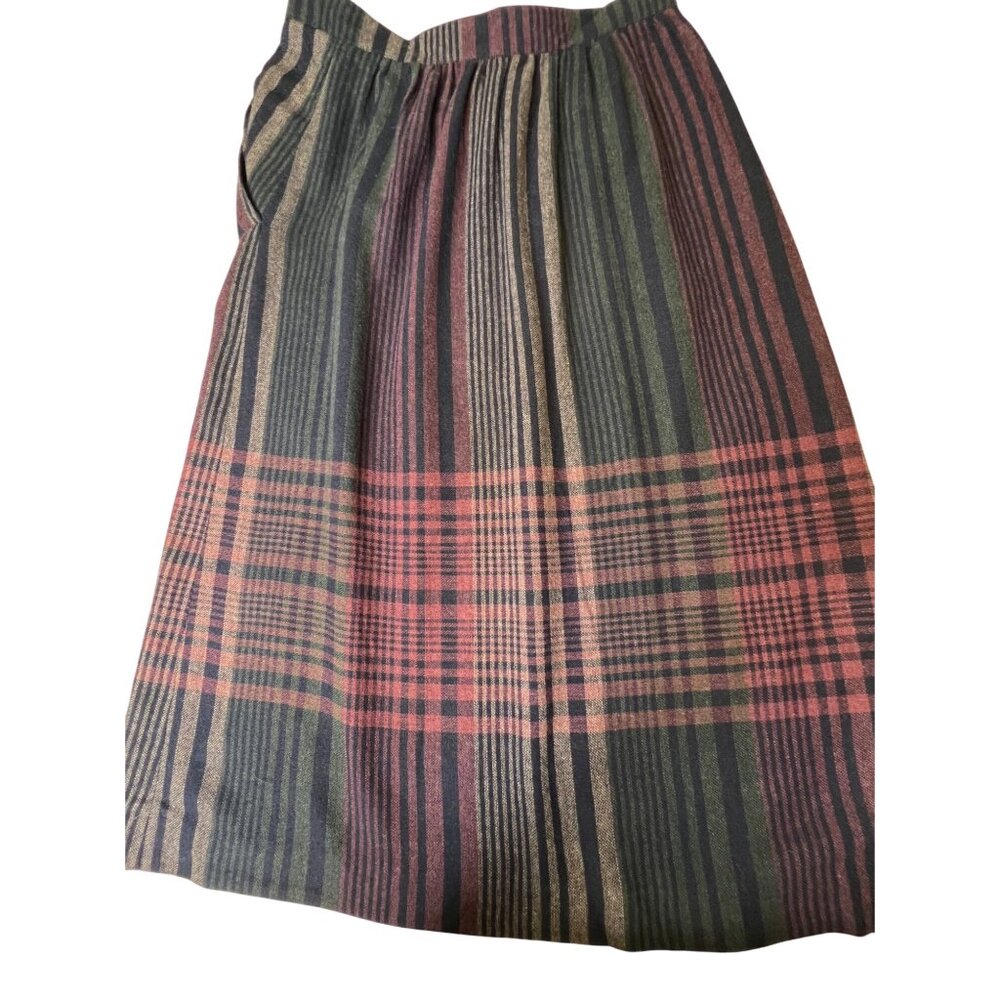 VTG Pan-Her Women 9/10 Plaid Wool Blend Skirt W/ Fringed Side Union USA Made - Picture 6 of 11